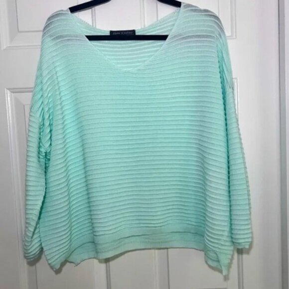 Flora Ashley Sea foam Mint Green V-Neck Lightweight Spring Sweater - Picture 2 of 3